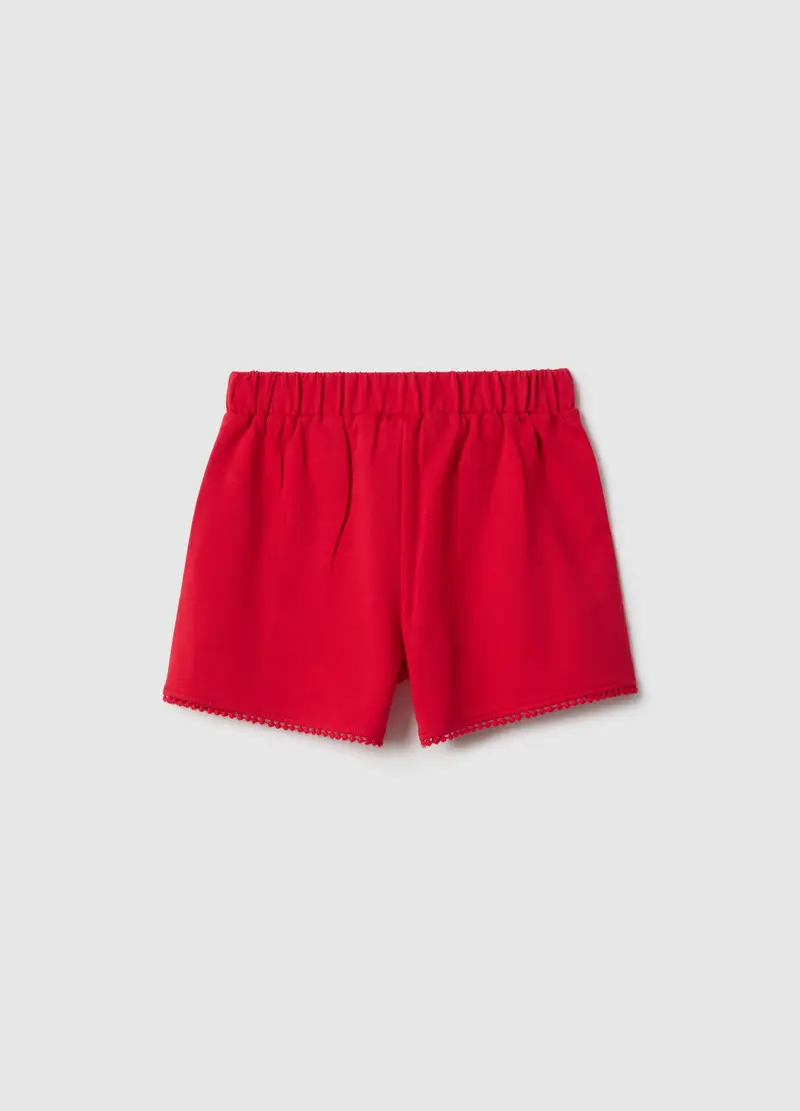 Pantaloni Corti In Puro Cotone Rossi Da Bambina Regular Fit Con Strass, Rosso miniatura 2