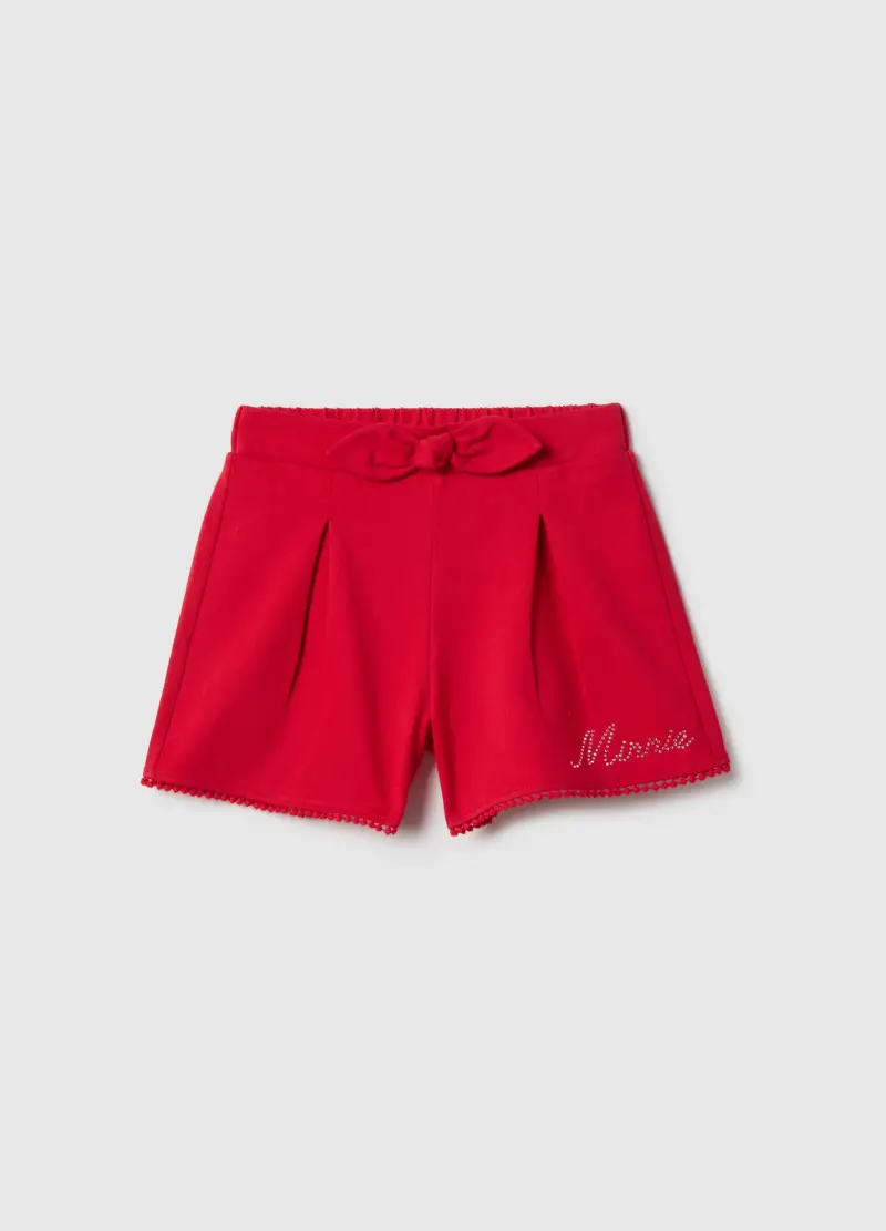 Pantaloni Corti In Puro Cotone Rossi Da Bambina Regular Fit Con Strass, Rosso