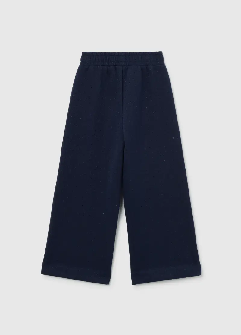 Pantaloni Jogger Blu Da Bambina In Misto Cotone Wide Leg Con Strass, Blu miniatura 2