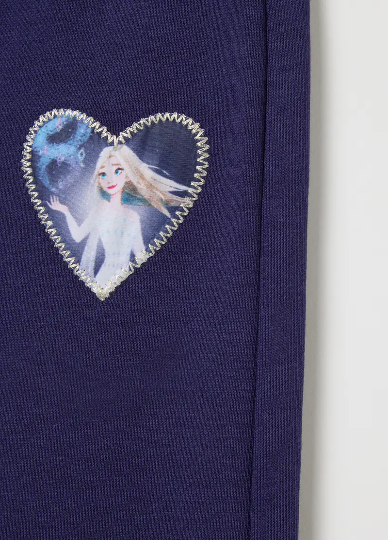 Pantaloni Jogger Da Bambina In Misto Cotone Blu Regular Fit Con Cuore Ricamato, Blu miniatura 3