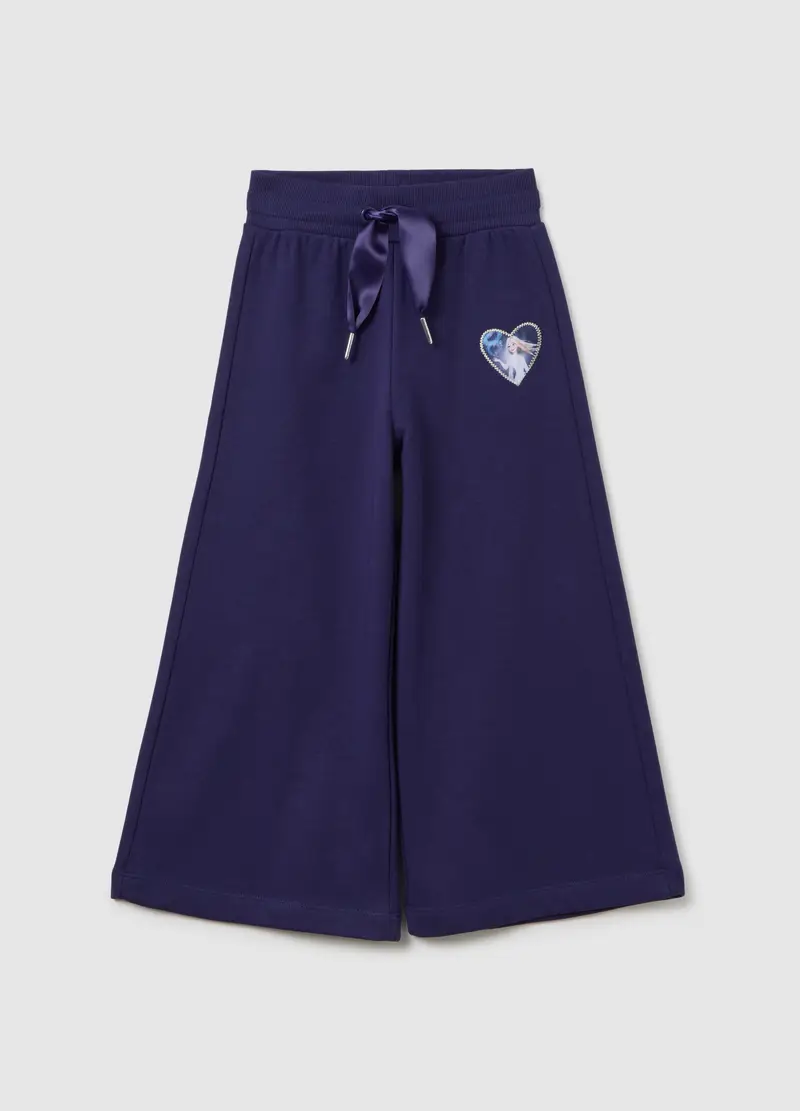 Pantaloni Jogger Da Bambina In Misto Cotone Blu Regular Fit Con Cuore Ricamato, Blu