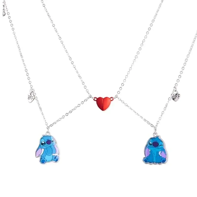 Disney Parure di Gioielli per Bambine e Ragazze Stitch Bracciale Orecchini Collana Amicizia Stitch (Argento 2 Collane)