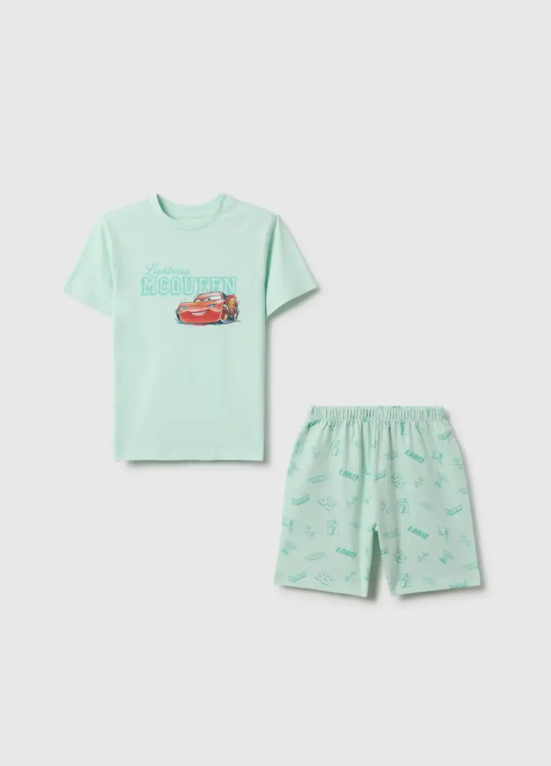 Pigiama Corto In Puro Cotone Verde Da Bambino Regular Fit Con Stampe, Verde