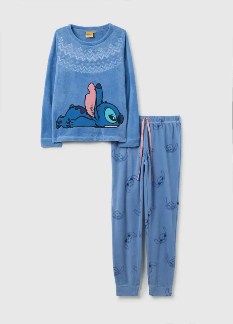 Pigiama In Coral Fleece Blu Regular Fit Con Decorazione Disney, Donna, Blu