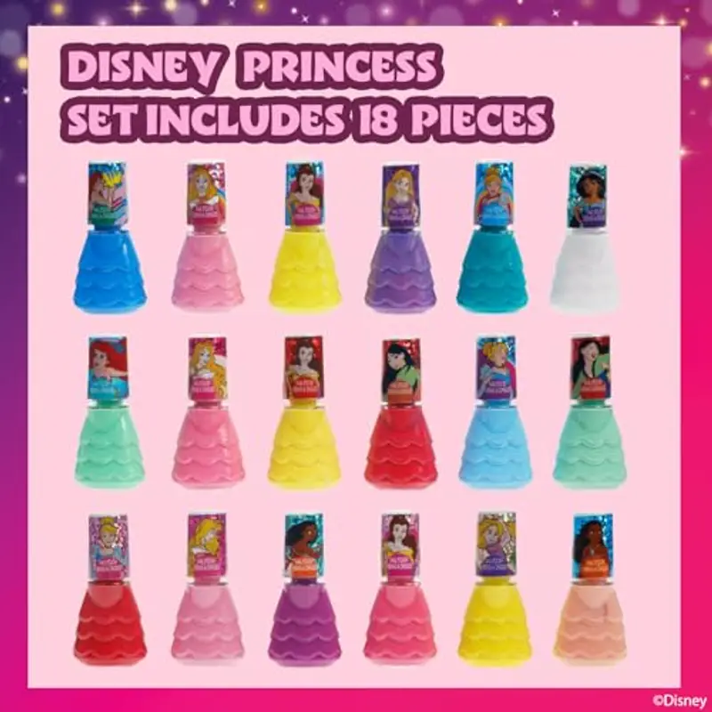 Disney Princess Set di smalti per unghie per bambine da 18 pezzi, a base d'acqua, ad asciugatura rapida e rimovibile miniatura 2