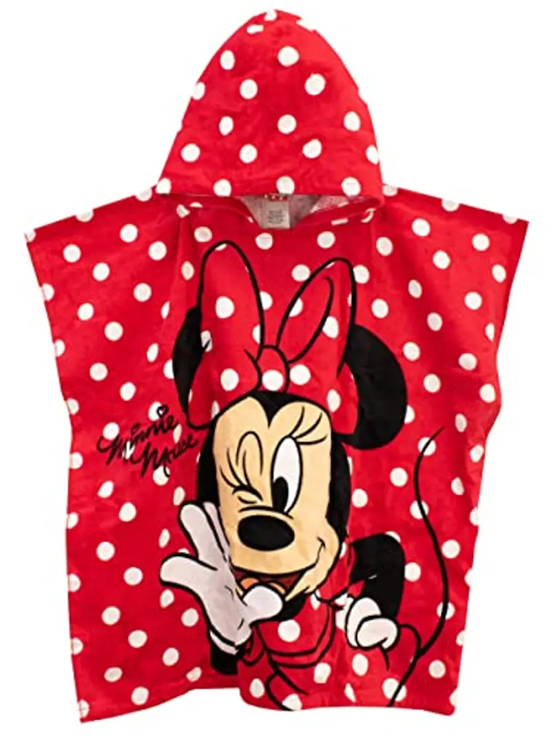 Disney Ragazze Minnie Mouse Asciugamano per bambini con cappuccio Poncho per il bagno o la spiaggia Rosso Taglia unica