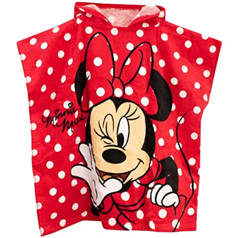 Disney Ragazze Minnie Mouse Asciugamano per bambini con cappuccio Poncho per il bagno o la spiaggia Rosso Taglia unica miniatura 2