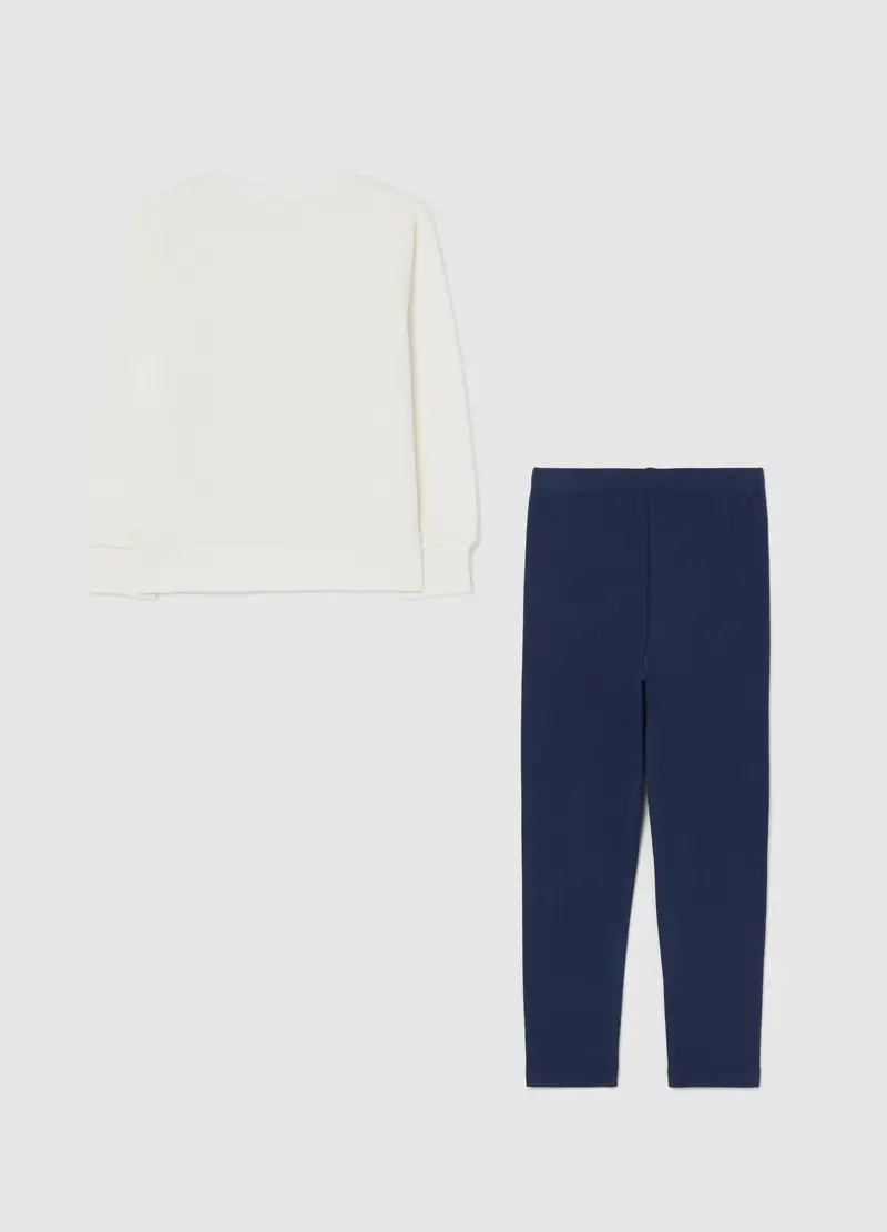 Set Felpa Leggins Multicolor Da Bambina In Misto Cotone Con Stampa, Multicolor miniatura 2