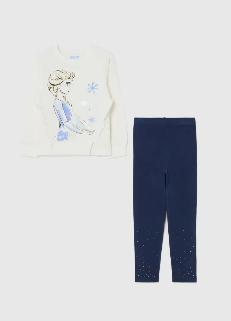 Set Felpa Leggins Multicolor Da Bambina In Misto Cotone Con Stampa, Multicolor