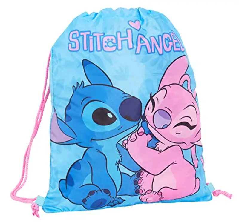 Disney Stitch Borsa con coulisse per ragazze PE Kit Gym Bag ragazzi scuola Trainer Swim Bag bambini scuola zaino, Blu/Rosa, Taglia unica