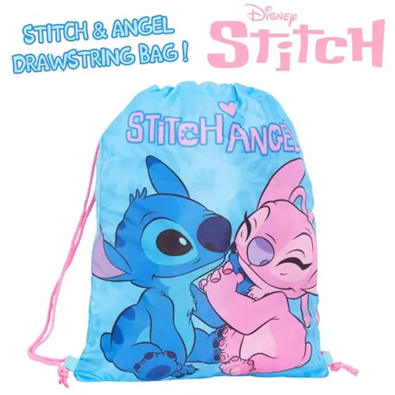 Disney Stitch Borsa con coulisse per ragazze PE Kit Gym Bag ragazzi scuola Trainer Swim Bag bambini scuola zaino, Blu/Rosa, Taglia unica miniatura 2