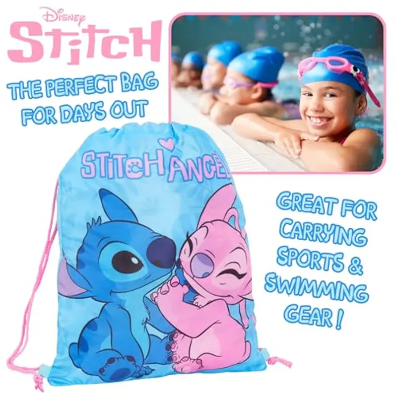 Disney Stitch Borsa con coulisse per ragazze PE Kit Gym Bag ragazzi scuola Trainer Swim Bag bambini scuola zaino, Blu/Rosa, Taglia unica miniatura 3