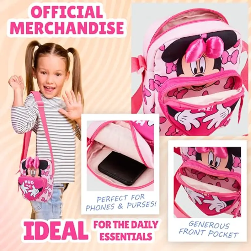 Disney Stitch Borsetta Bambina Adolescenti Borsa Tracolla con Cinturino Regolabile per Giornate Shopping Regalo Ragazza (Rosa Minnie) miniatura 3