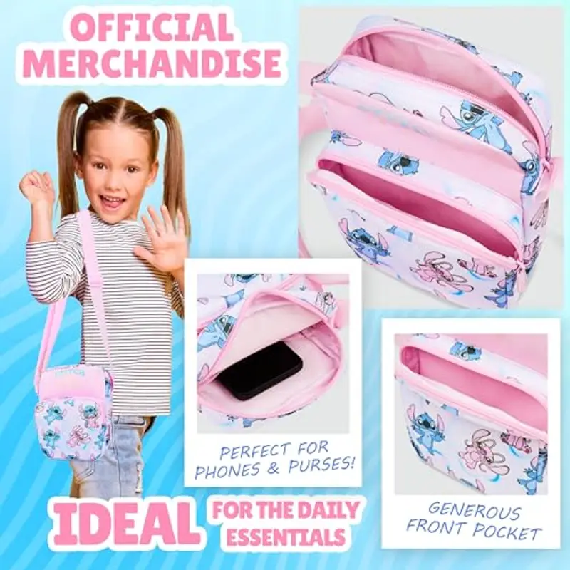 Disney Stitch Borsetta Bambina Adolescenti Borsa Tracolla con Cinturino Regolabile per Giornate Shopping Regalo Ragazza (Rosa Stitch Angel) miniatura 3