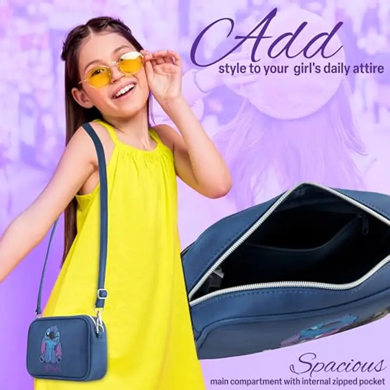 Disney Stitch Borsetta Borsa Tracolla con Cinturino Regolabile Bambina - Regali per Ragazze(Blu) miniatura 3