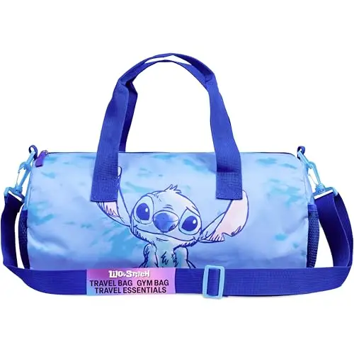 Disney Stitch Borsone da Palestra per Bambini, Borsa Sportiva 39,5 × 19,5 cm, 2 Tasche Laterali e Cinghie Regolabili,