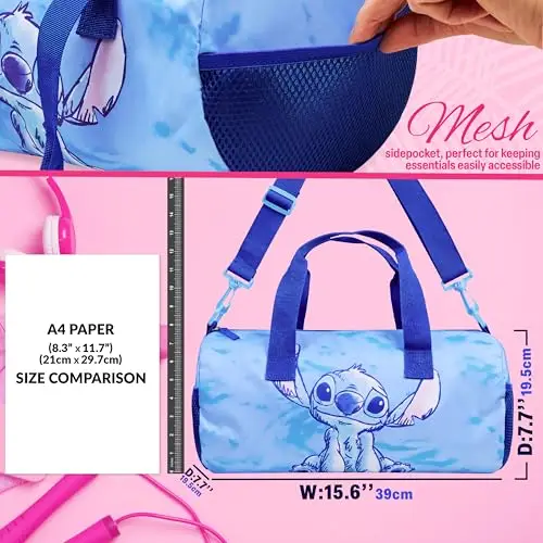 Disney Stitch Borsone da Palestra per Bambini, Borsa Sportiva 39, 5 × 19, 5 cm, 2 Tasche Laterali e Cinghie Regolabili miniatura 2