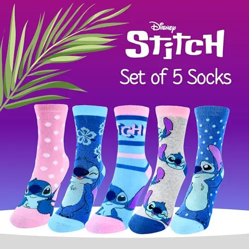 Disney Stitch Calzini per Ragazze, Set di 5 Calzini Classici per Ragazze con Design Stitch, Taglie EU 27 a 38 miniatura 3