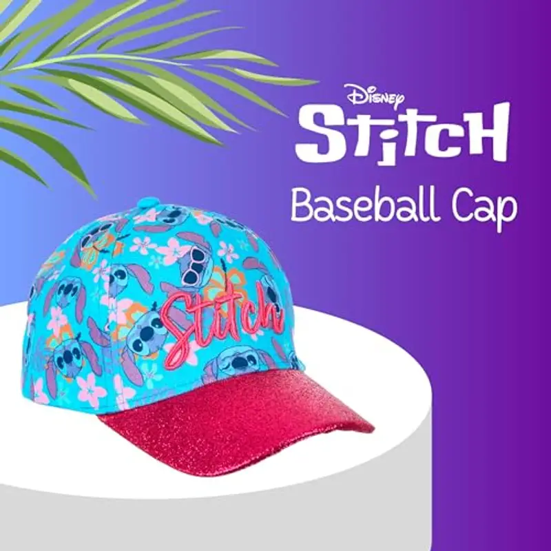 Disney Stitch Cappello da Baseball Bambina, Berretto Classico Glitterato con Design 3D, Regalo per Bambine | Blu miniatura 3