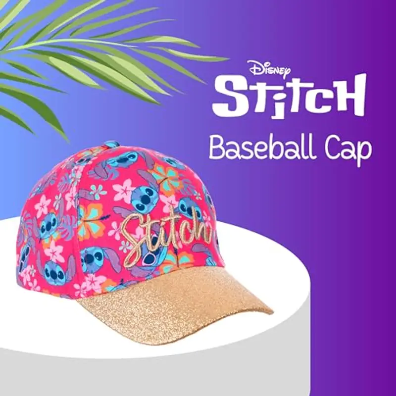 Disney Stitch Cappello da Baseball Bambina, Berretto Classico Glitterato con Design 3D, Regalo per Bambine | Rosa miniatura 3