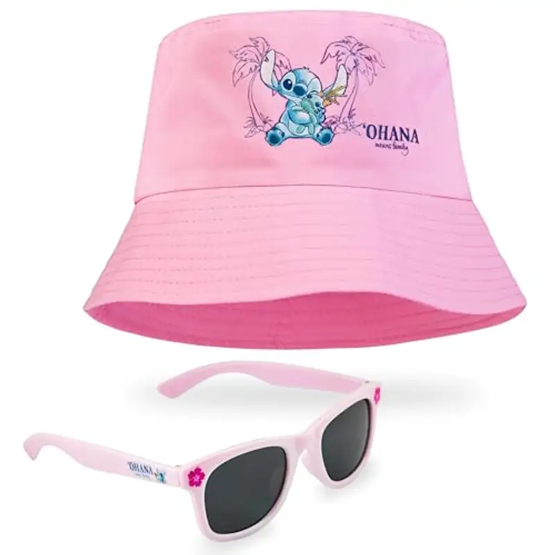 Disney Stitch Cappello da Pescatore Morbido e UV400 Occhiali da Sole Bambina Set (Rosa)