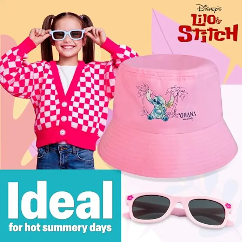 Disney Stitch Cappello da Pescatore Morbido e UV400 Occhiali da Sole Bambina Set (Rosa) miniatura 3