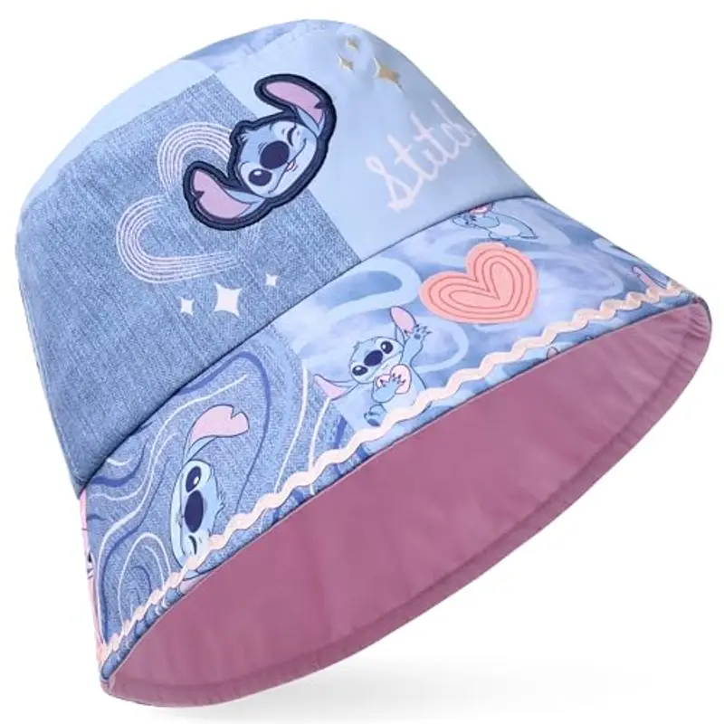 Disney Stitch Cappello Pescatore Bambina, Sole Cappellini Bambini per Estate (Rosa/Blu Non Reversibile)