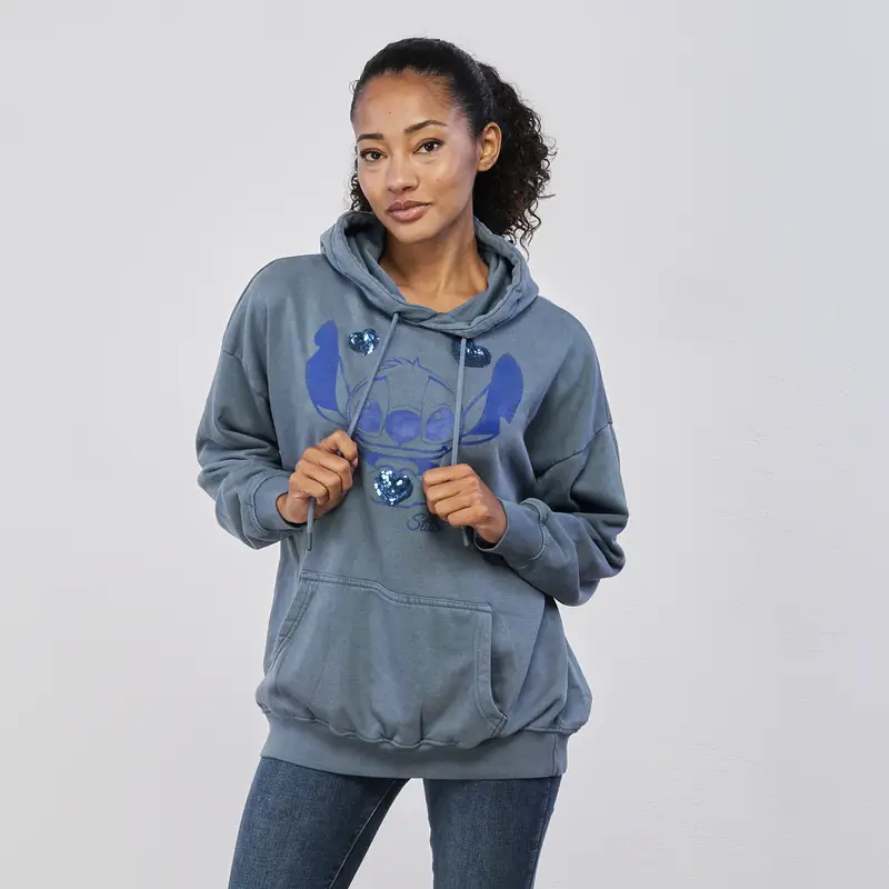 Felpa azzurra da donna con stampa cartoon Stitch