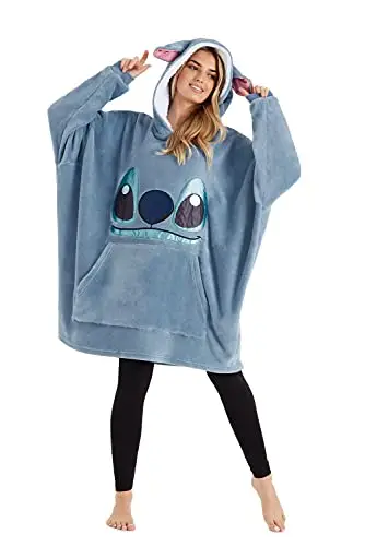 Disney Stitch Felpa Donna con Cappuccio Coperta Indossabile Oversize in Pile Ragazza Confortevole e Morbido Idea Regalo
