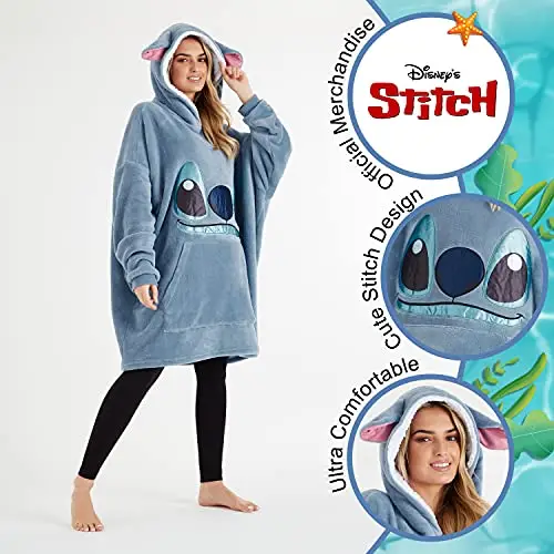 Disney Stitch Felpa Donna con Cappuccio Coperta Indossabile Oversize in Pile Ragazza Confortevole e Morbido Idea Regalo miniatura 2