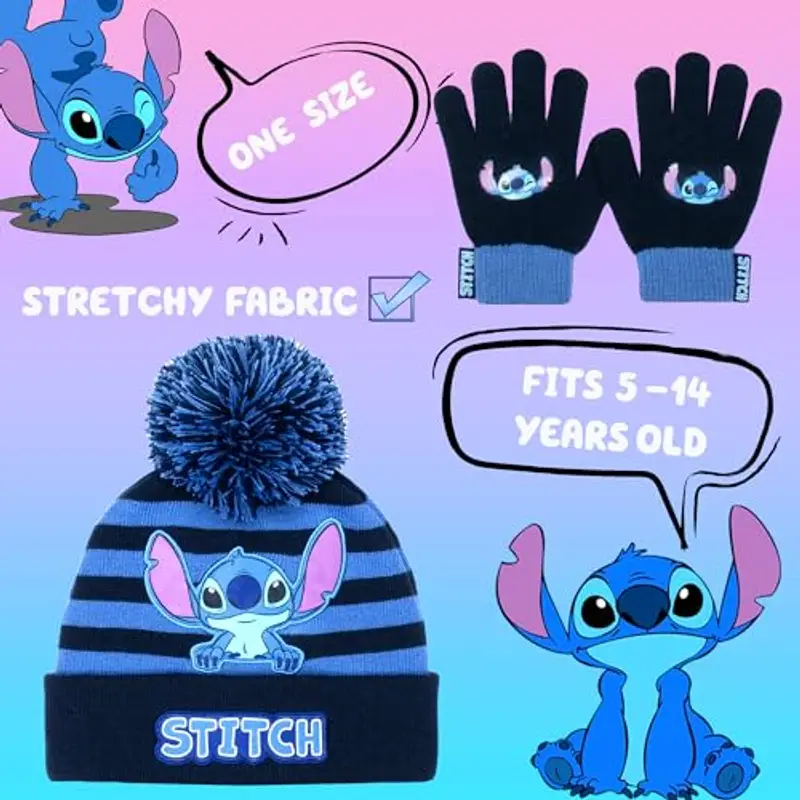 Disney - Stitch Winter Hat & Gloves Set for Girls - Warm & Comfy Kids Accessories - Gift Set for Girls miniatura 2