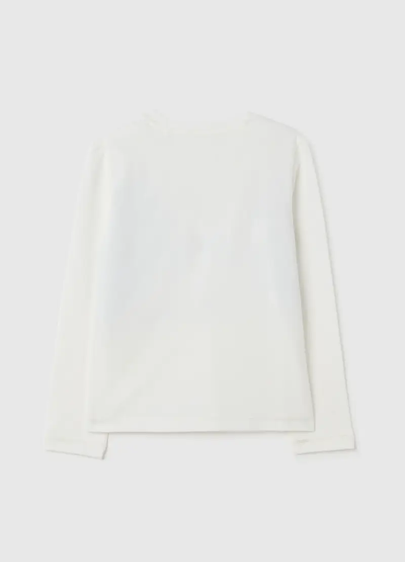 T-shirt Da Bambina In Cotone Elasticizzato Con Stampa Minnie E Topolino, Bianco miniatura 2