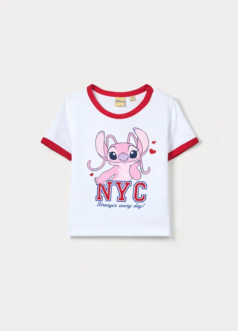 T-shirt Disney Girocollo In Costina Bambina, Bianco/Rosso