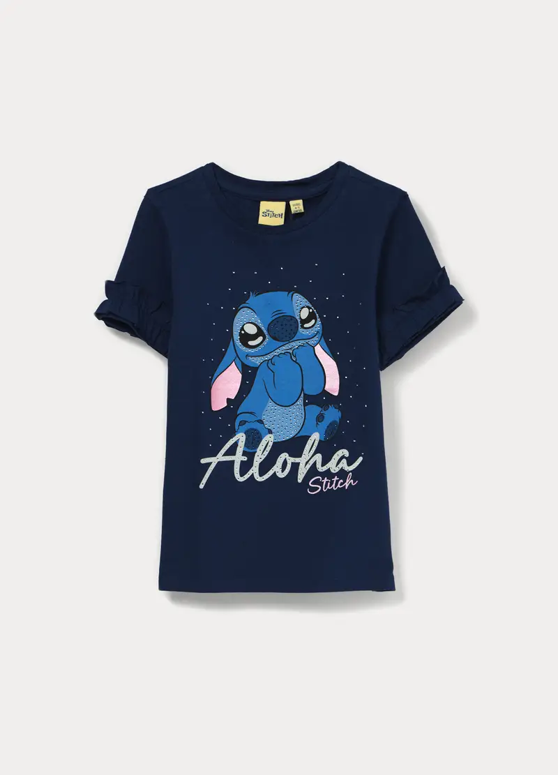 T-shirt Disney In Jersey Di Cotone Stretch Bambina, Blu scuro