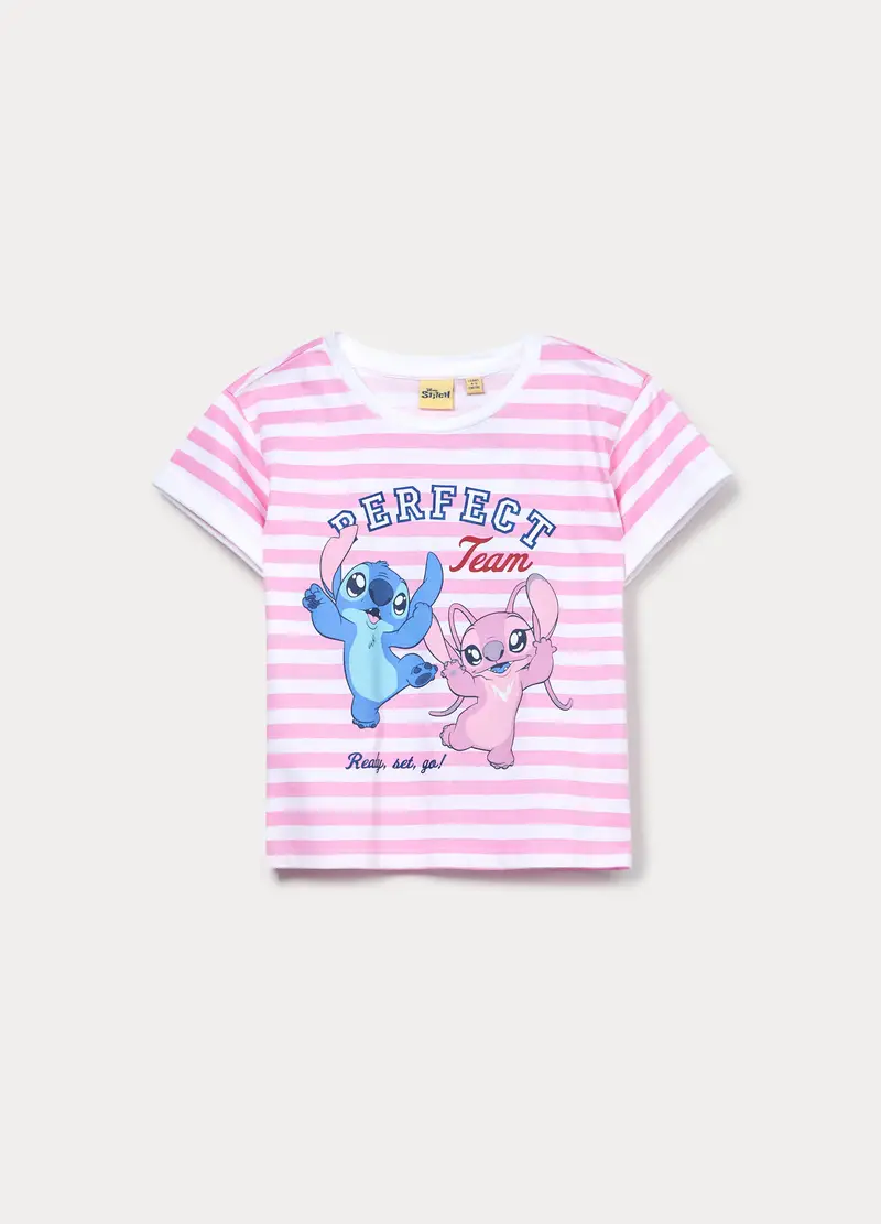 T-shirt Girocollo Disney In Jersey Bambina, Bianco/Rosa
