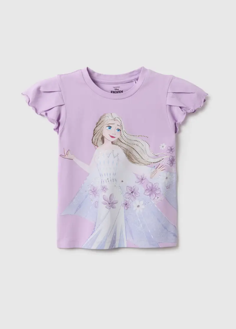 T-shirt In Cotone Elasticizzato Multicolor Per Bambina Con Stampa Frozen, Viola