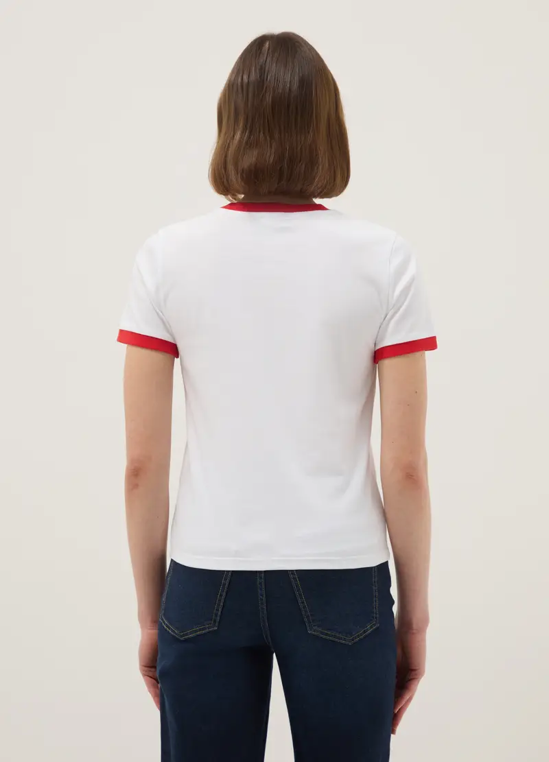 T-shirt In Puro Cotone Bianco Regular Fit Con Stampa Topolino, Donna, Bianco miniatura 3