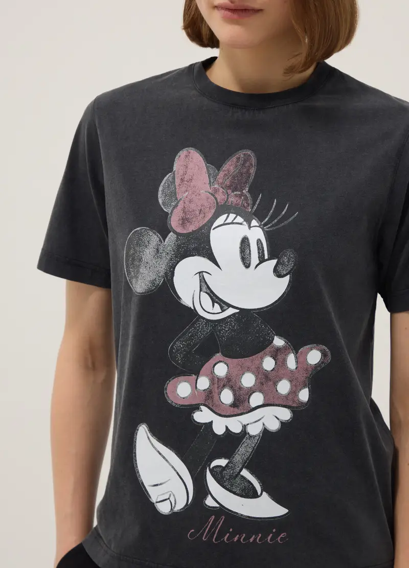 T-shirt In Puro Cotone Grigio Regular Fit Con Stampa Minnie, Donna, Grigio miniatura 3