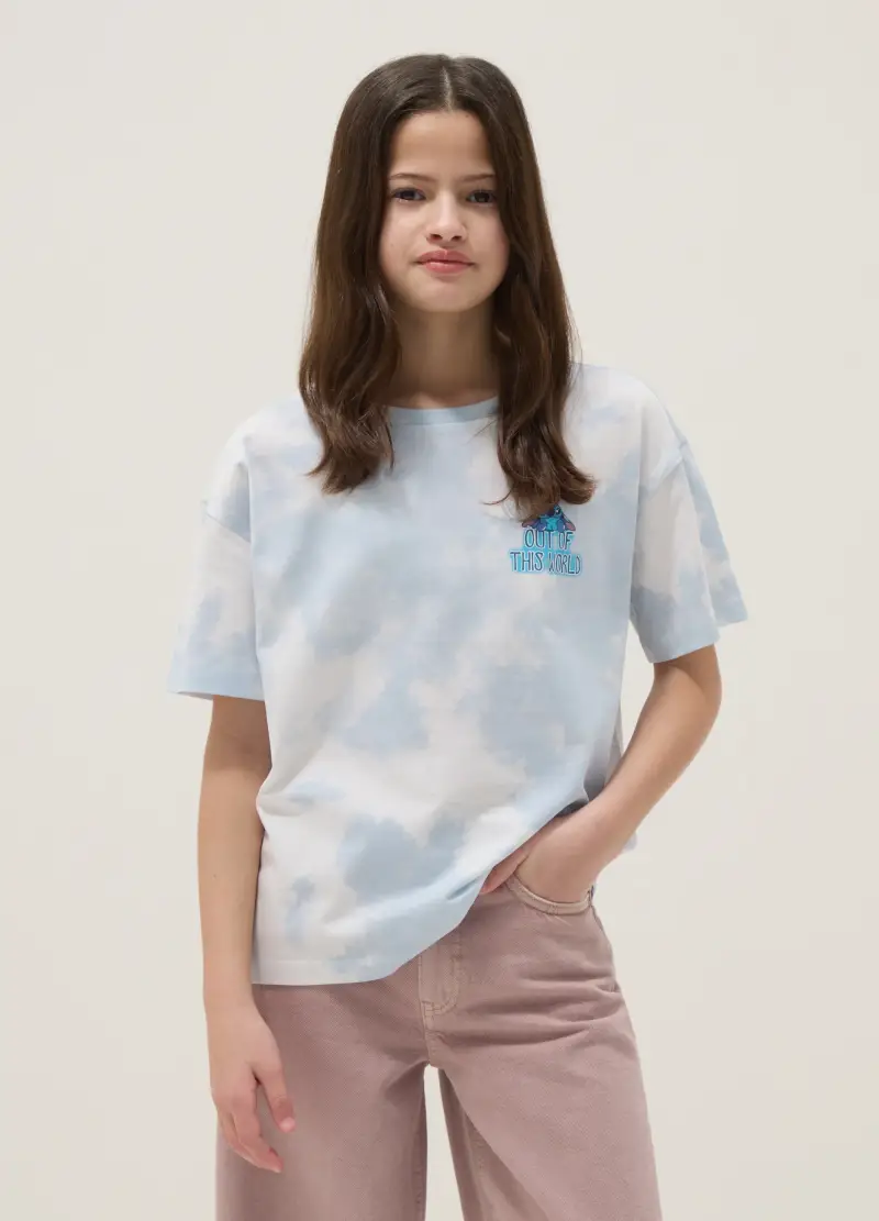 T-shirt In Puro Cotone Multicolor Da Ragazza Oversize Fit Con Stitch, Bambina, Multicolor