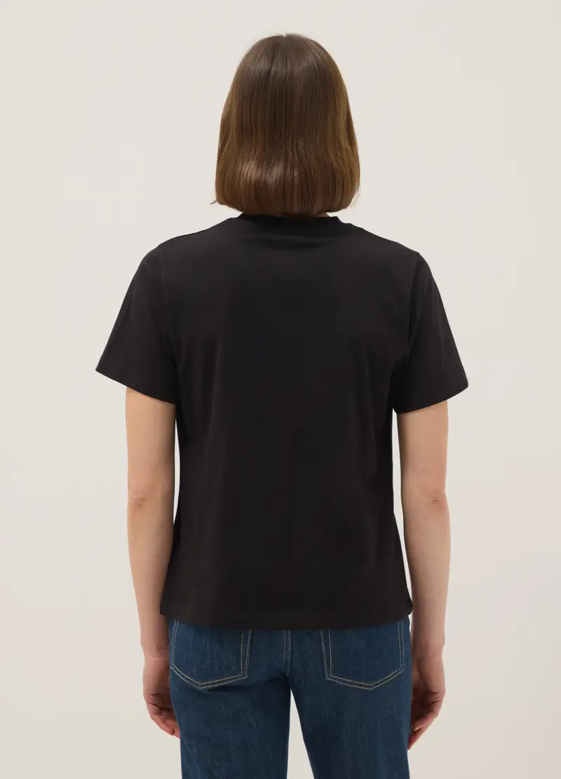 T-shirt In Puro Cotone Nero Regular Fit Con Topolino Brillantinato, Donna, Nero miniatura 3