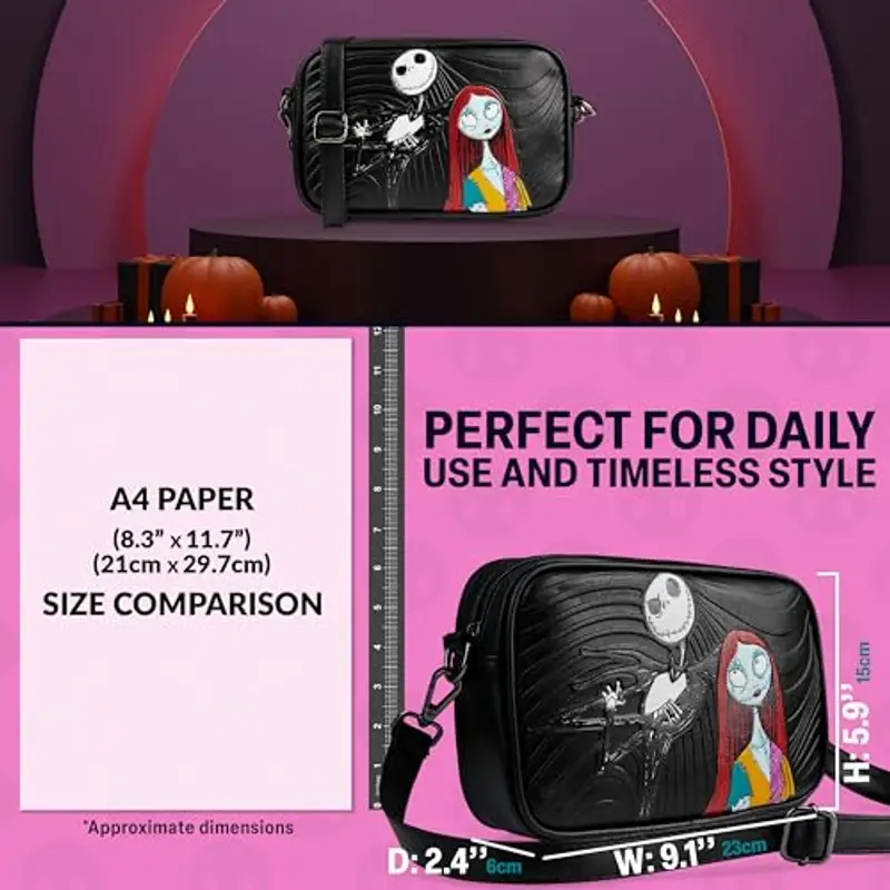 Disney The Nightmare Before Christmas Borsa Tracolla Bambina Adolescenti, Moda Borsette Tracolla Jack, Regali per Lei (Nero TNBC) miniatura 2