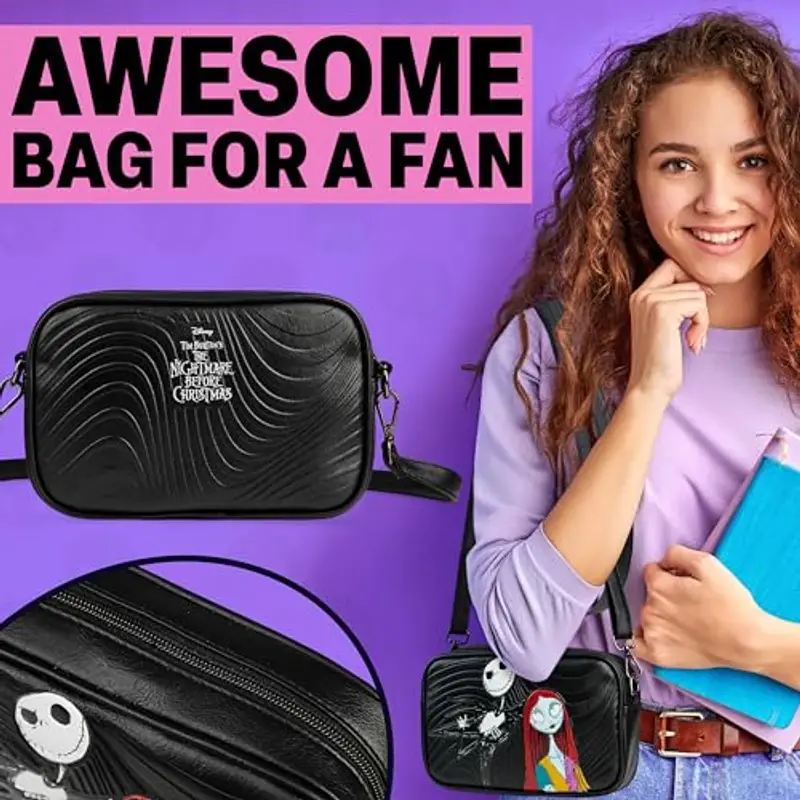 Disney The Nightmare Before Christmas Borsa Tracolla Bambina Adolescenti, Moda Borsette Tracolla Jack, Regali per Lei (Nero TNBC) miniatura 3