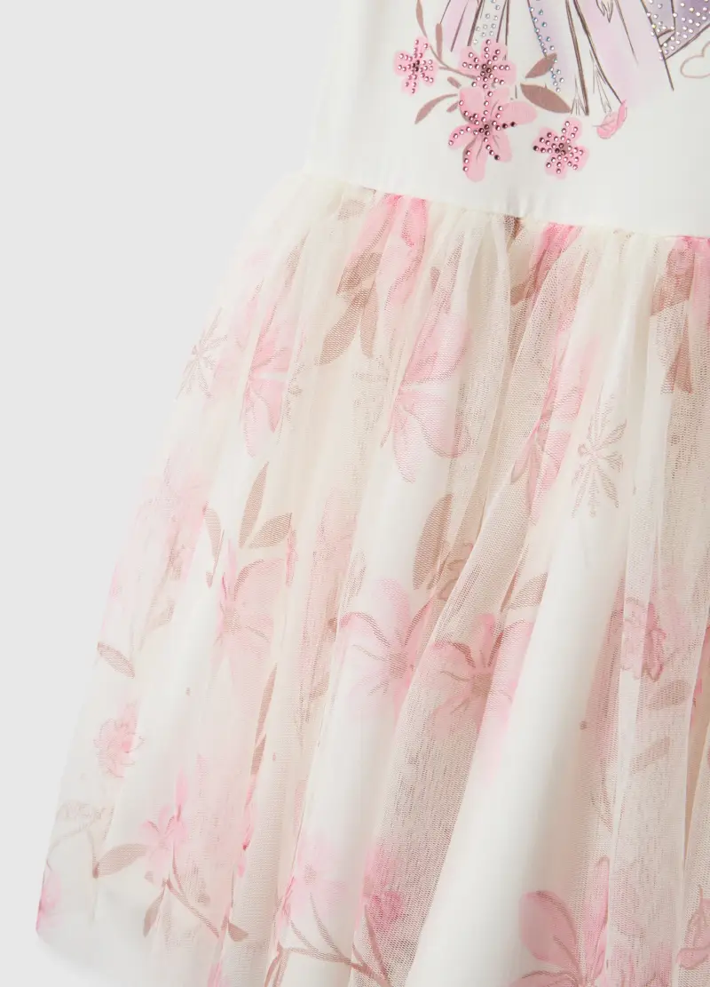 Vestito In Cotone Elasticizzato Per Bambina Con Stampa Frozen, Multicolor miniatura 3