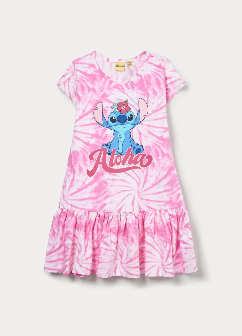 Vestito Stitch In Jersey Di Puro Cotone Bambina, Bianco/Rosa