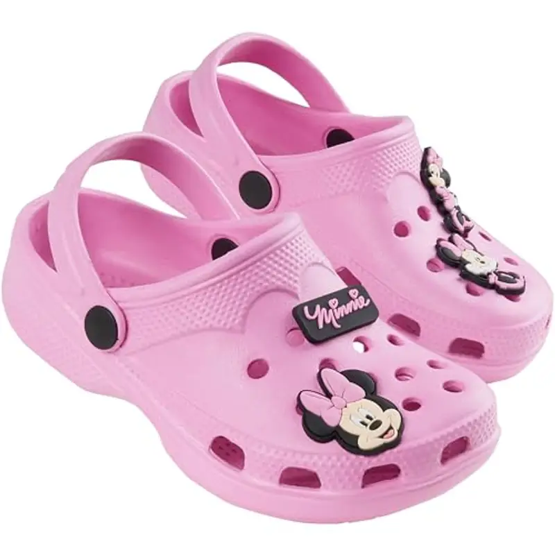 Disney Zoccoli da Bambina, Ciabatte Bambina Stitch, Sabot in Gomma con Ciondoli (Rosa Minnie, 31 EU)