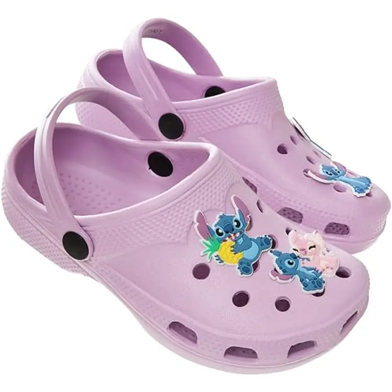 Disney Zoccoli da Bambina, Ciabatte Bambina Stitch, Sabot in Gomma con Ciondoli (Viola Stitch, 34)