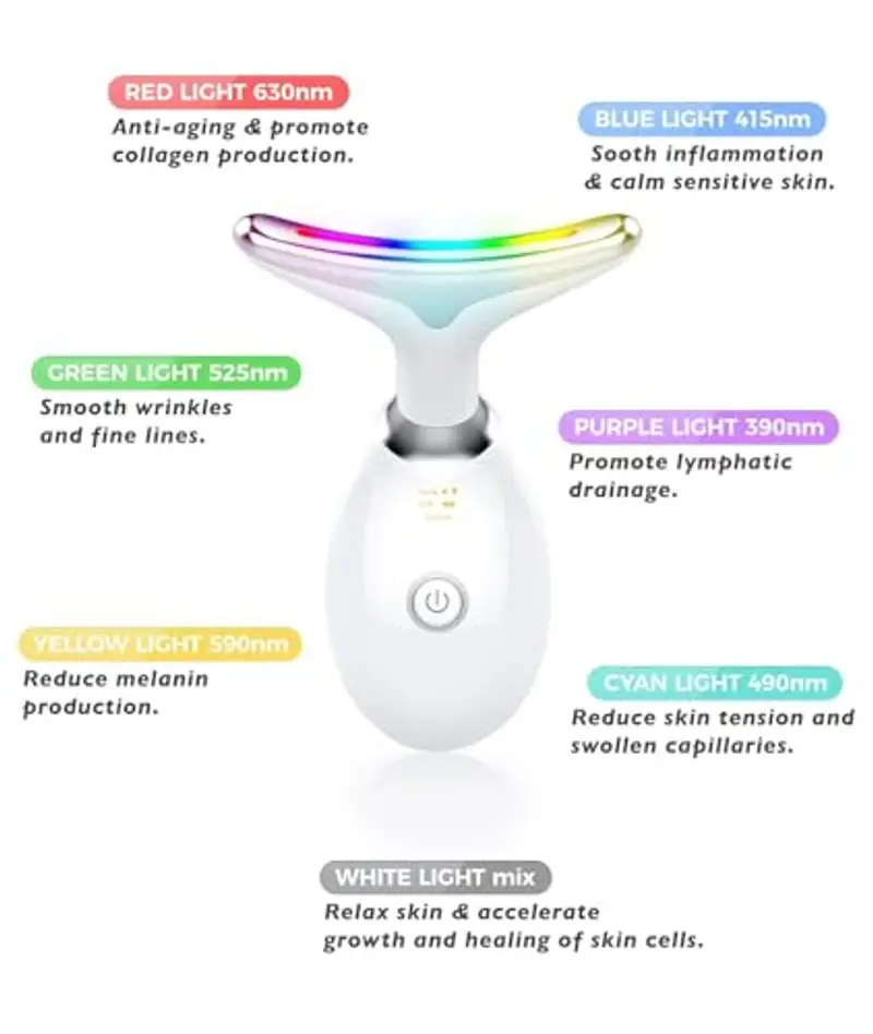 Dispositivo di Bellezza Antirughe, Impacco Caldo a Face Massager con 7 colori - 45 ? Terapia Della Luce Massaggiatore Viso EMS lifting del Collo Rassodante per Tonificare il Viso con 3 modalità miniatura 2