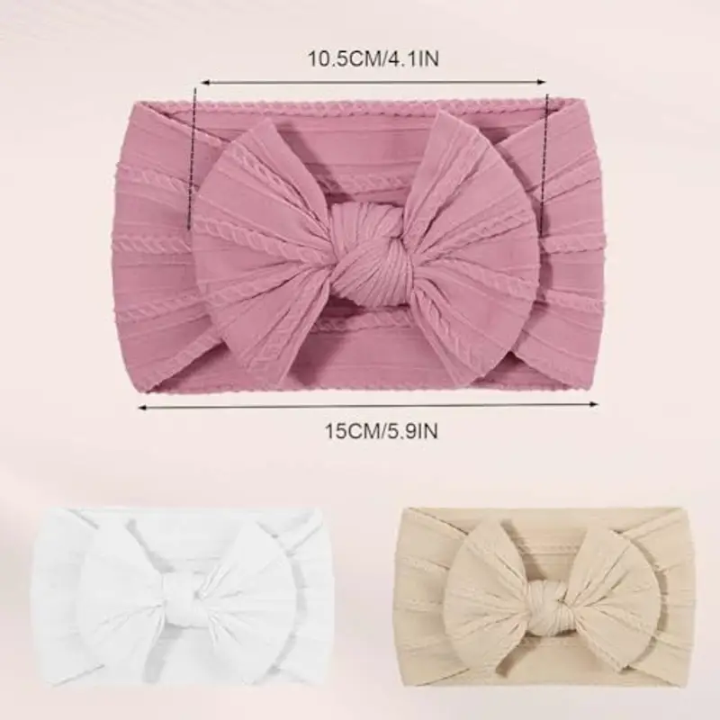 DiULi Fasce Bambina Neonata, 3 Pcs Fiocchi Fascia Capelli Bambina in Nylon Elasticizzato, Fascia Neonato Per Capelli, Morbido Copricapo Carino per Bambini Neonati, Adatto per 0-3 Anni, Serie B miniatura 2