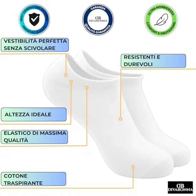DIVABONNA 12 Paia Calzini Uomo Corti - Calzini Donna Corti - Fantasmini Uomo - Fantasmini Donna - Antiodore e Traspirante (40-46, Bianco) miniatura 2