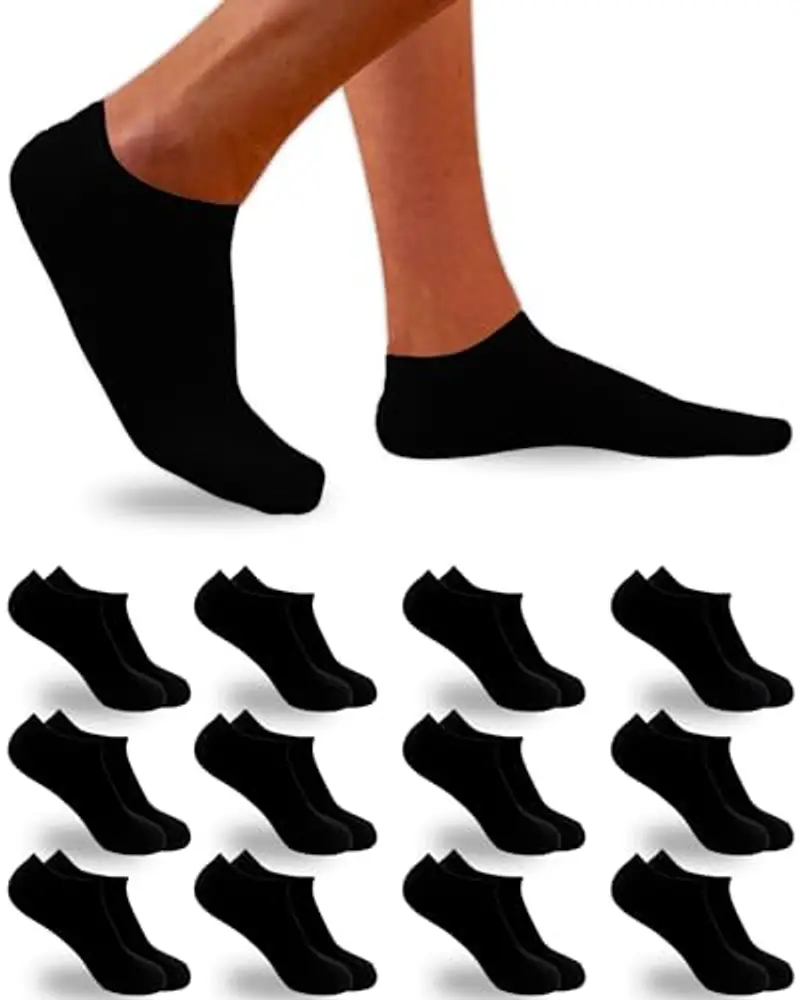 DIVABONNA Calzini Corti Unisex - Pacco 12 Paia Nero